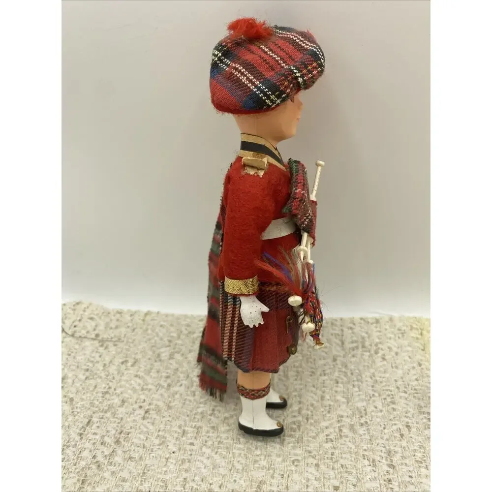Tartan Skirt Highland Doll w Bag Pipes Vintage Boy 7.5”
